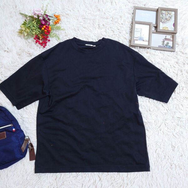 UNIQLO ユニクロ エアイズム Tシャツ カットソー(XL)黒 涼しい ゆったり スポーツ アウトドア