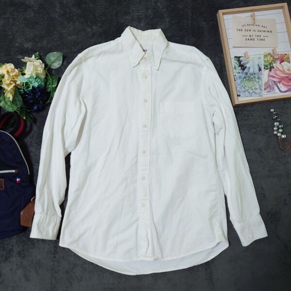 UNIQLO ユニクロ 長袖シャツ(S)白 ボタンダウン コットン100 シンプル カジュアル
