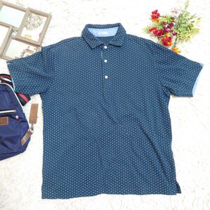 OLD GU オールドジーユー 半袖 ポロシャツ(XL)ネイビー 白 ドット