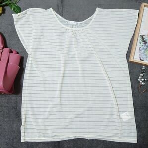 avv standard カットソー Tシャツ アンサンブル 重ね着(S)白 銀色 ラメ ボーダー イトキン