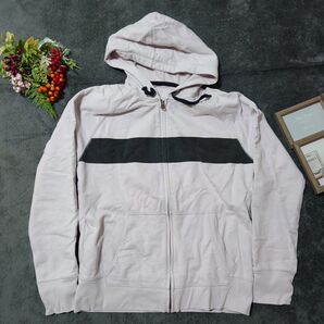 GAP ジップアップ パーカー フルジップ(M)淡いピンク 黒 バイカラー ゆったり