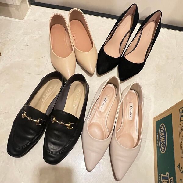 ビジネスシューズ パンプスローファーまとめ売り 革靴シューズ ビットローファー ブラック 4足セット