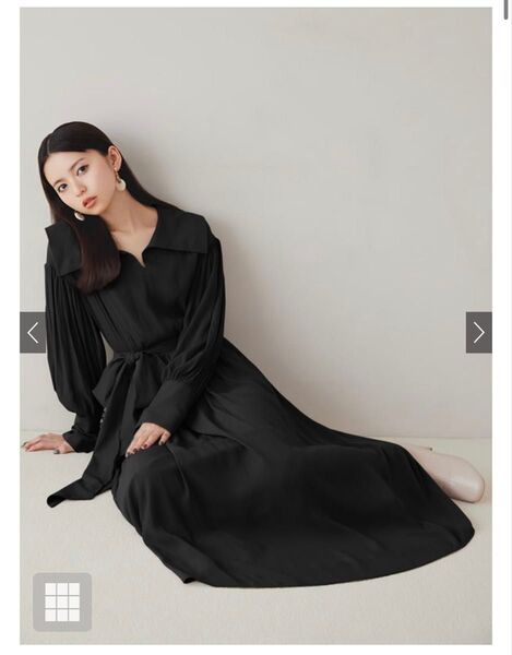 GRL完売品*新品タグ付き*リボンベルト付きビッグカラーフレアワンピース ブラック