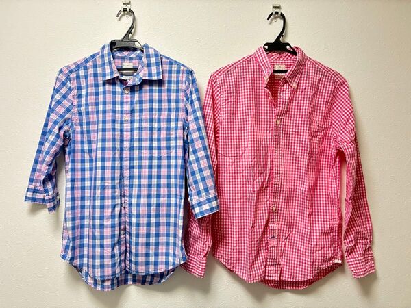 【2枚セット】GAP デザインシャツ サイズS 五分丈長袖 ピンク、ブルー青 ギャップ ボタンダウンシャツ チェック柄