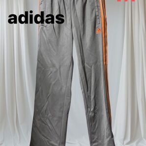 adidas グレー ジャージパンツ オレンジアクセント Mサイズ