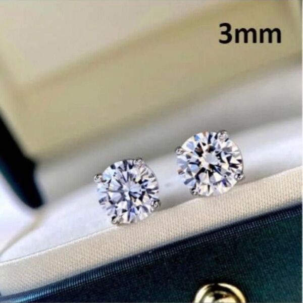 ☆3mm☆シルバー☆ 一粒6爪 人工ダイヤピアス S925