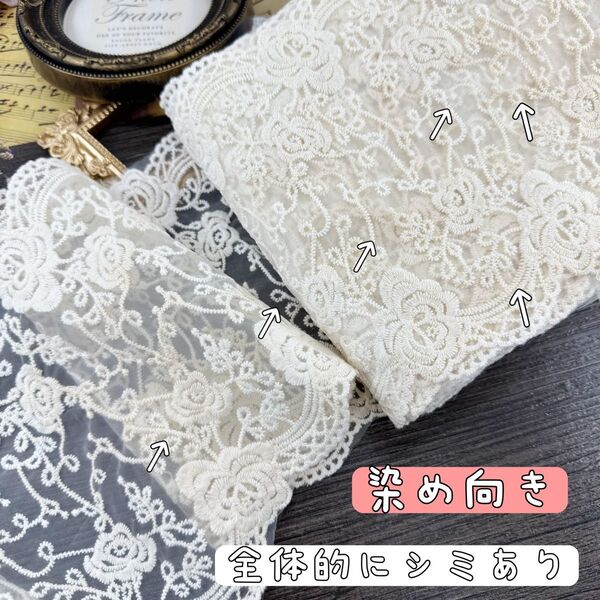 S1162【染め向き6m】バラ、ローズ両山刺繍オーガンジーレース生地 アイボリー