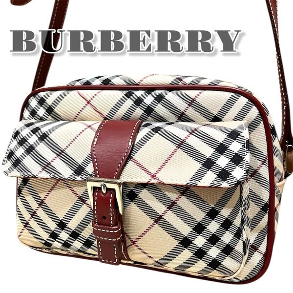 極美品 バーバリー ブルーレーベル ショルダーバッグ ノバチェック ベージュ 赤 BURBERRY 肩掛け BLUE LABEL