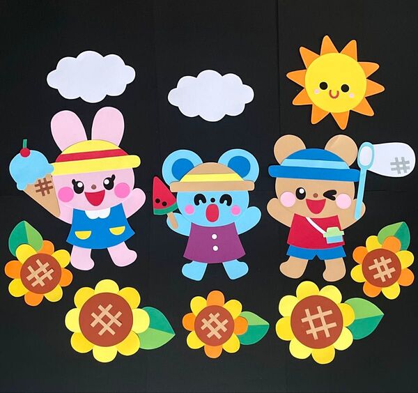壁面飾り 夏の壁面 7月 8月 ひまわり 幼稚園 保育園 施設 病院