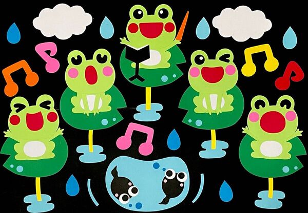 壁面飾り 6月 梅雨 かえるの合唱