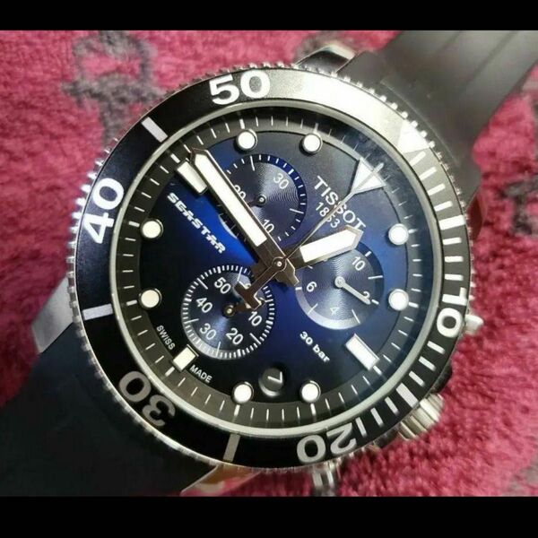 【美品】TISSOT シースター 1000 クロノグラフ 腕時計 文字盤青