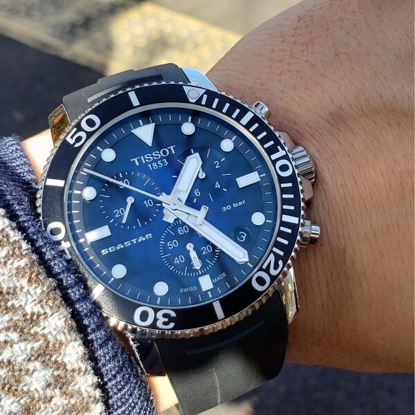 【美品】TISSOT シースター 1000 クロノグラフ 腕時計 文字盤青