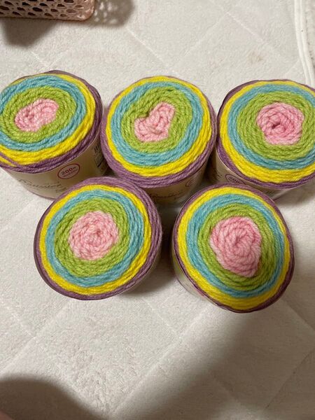 5個セット 毛糸 グラデーションウール ピンク グリーン イエロー パープル