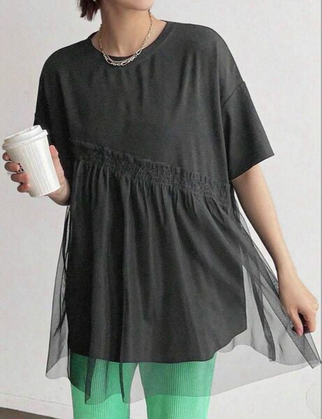 チュール重ねカットソー Tシャツ