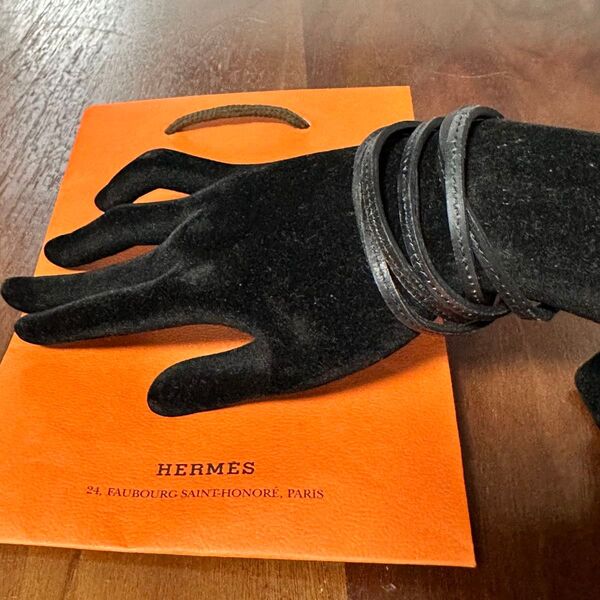 エルメス ラニエール 難あり 黒 革紐 ネックレス HERMES ブラック 送料無料