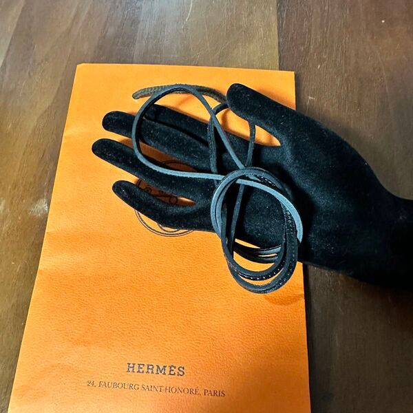 エルメス ラニエール 難あり 黒 革紐 ネックレス HERMES ブラック 送料無料