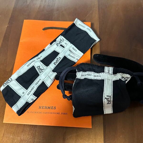 エルメス ヘアバンド ボルデュック リボン柄 シルク ターバン HERMES 送料無料