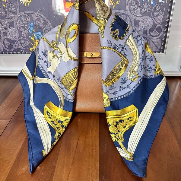 エルメス HERMES スカーフ カレ90 タグ無し エトリエ ネイビー ブルー