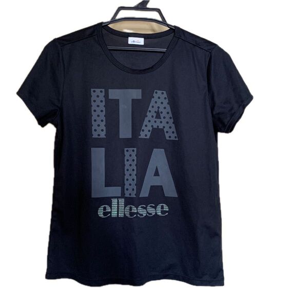 中古 ellesse 半袖Tシャツ Tシャツ ブラック 半袖 スポーツTシャツ Lサイズ 黒 エレッセ