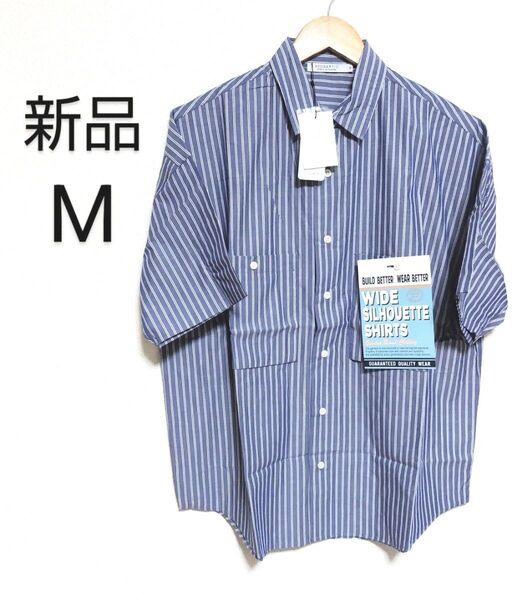 【新品】NEOSARTIC ワイドシルエット 半袖シャツ ストライプ ネイビー Mサイズ