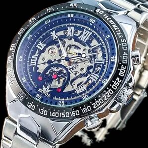 新品 SEWOR 自動巻機械式腕時計 メンズウォッチ ステンレスベルト ブラック&シルバー