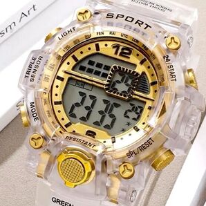 新品 SPROT WATCH デジタルウォッチ ビックフェイス メンズ腕時計 クリアー ゴールド