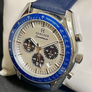 新品 HARCHER オマージュクロノグラフウォッチ ブルー&シルバー メンズ腕時計 ブルーレザー