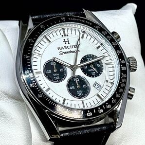 新品 HARCHER オマージュクロノグラフウォッチ ブラック&シルバー メンズ腕時計 ブラックレザー