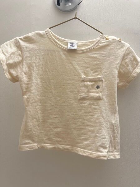 新品購入 プチバトー ユニセックス Tシャツ くすみイエロー 首元着脱可能 80cm