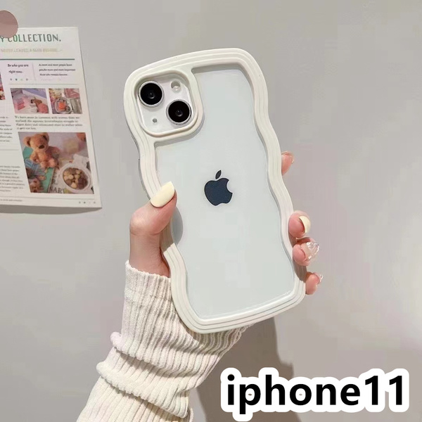 iphone11ケース カーバー TPU 可愛い 波型 お洒落 軽量 ケース 耐衝撃高品質ホワイト397