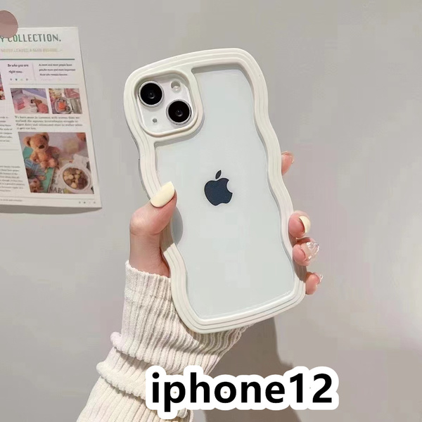 iphone12ケース カーバー TPU 可愛い 波型 お洒落 軽量 ケース 耐衝撃高品質ホワイト215