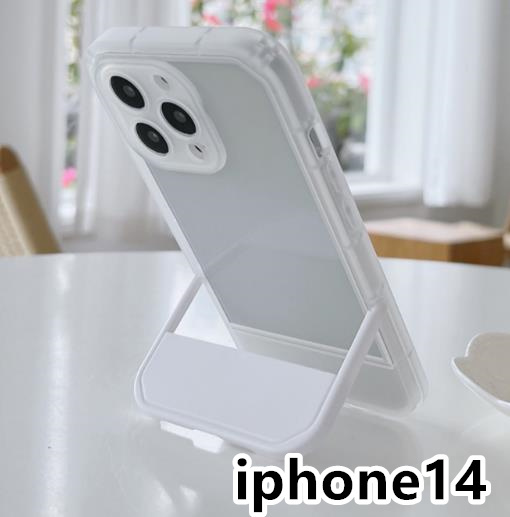 iphone14ケース カーバー スタンド付き 半透明 お洒落 韓国 軽量 ケース 耐衝撃 高品質 ホワイト384