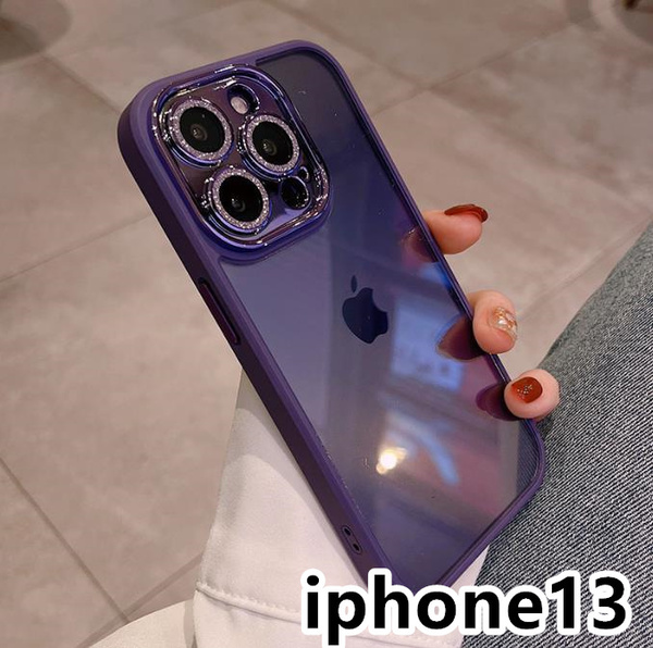 iphone13ケース カーバー レンズ保護付き 透明 お洒落 韓国 軽量 ケース 耐衝撃 高品質 紫127