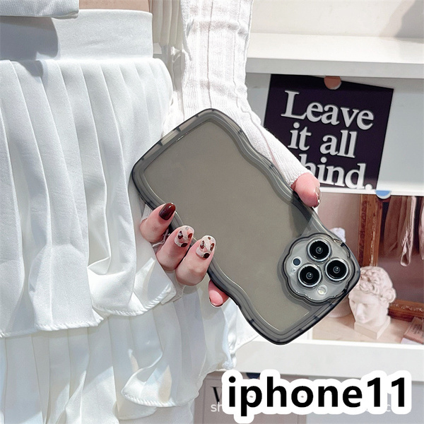 iphone11ケース カーバー TPU 可愛い 透明 波型花 お洒落 軽量 ケース 耐衝撃高品質ブラック77