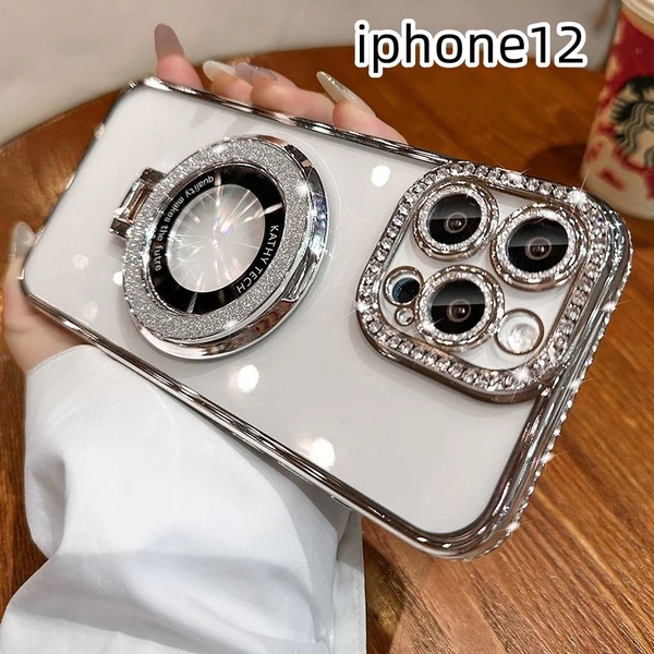 iphone12ケース カーバー スタンド付き 透明 お洒落 韓国 軽量 ケース 耐衝撃 高品質 シルバーz1