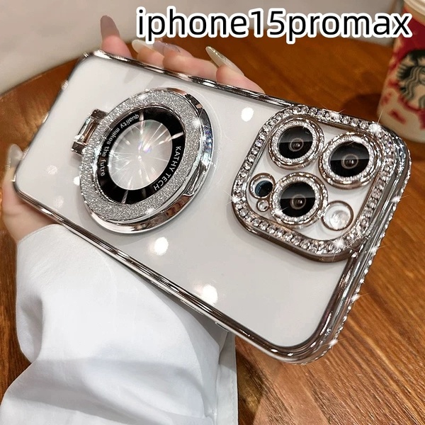 iphone15promxケース カーバー スタンド付き 透明 お洒落 韓国 軽量 ケース 耐衝撃 高品質 シルバーz1