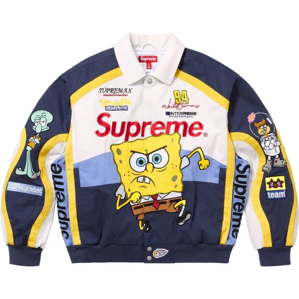 Supreme x SpongeBob SquarePants Jeff Hamilton Racing Jacket White