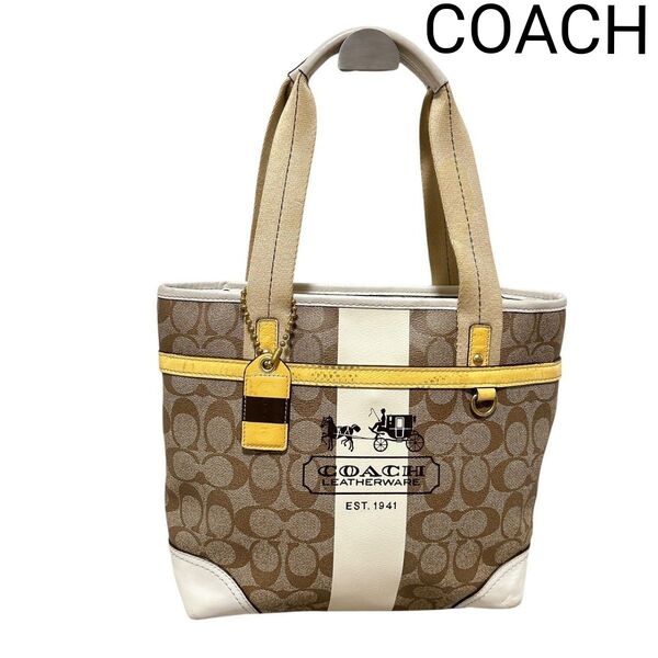 【COACH】 コーチ 馬車柄 シグネチャー レザー トートバッグ ハンドバッグ ブラウン系