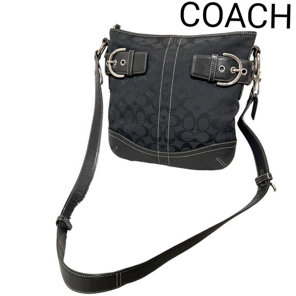 【COACH】 コーチ シグネチャー ショルダーバッグ レザー 斜め掛け キャンバス クロスボディ ブラック