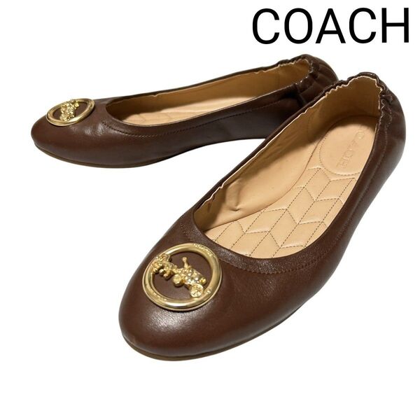【COACH】コーチ 馬車柄 ロゴ パンプス ブラウン 26.5cm EUサイズ:40