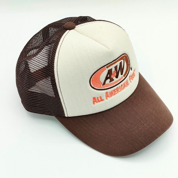 A&W キャップ メッシュ ブラウン ロゴ 茶色 エンダー 帽子 白 通気性