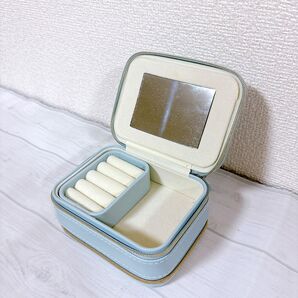 ジュエリーボックス アクセサリーケース 携帯用 ミニ 旅行用 鏡付き ジュエリーケース 持ち運び アクセサリー収納 ライトブルー