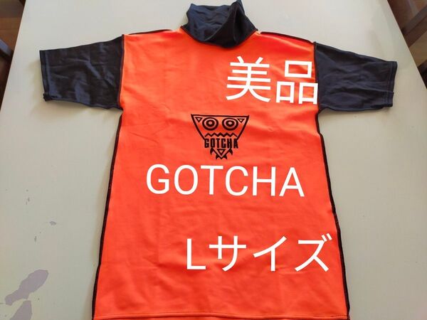 美品 GOTCHA 半袖 ラッシュガード Lサイズ オレンジ/黒 メンズ