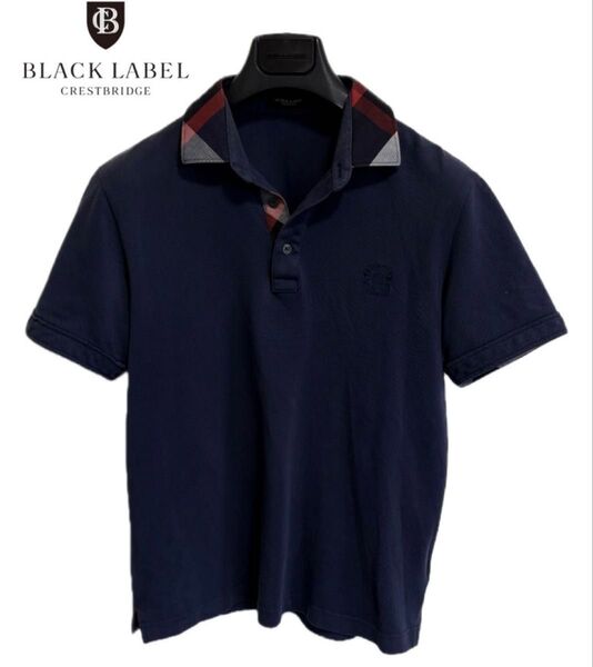BLACK LABEL CRESTBRIDGE (ブラックレーベルクレストブリッジ) チェック切替 ロゴ刺繍 ポロシャツ NAVY