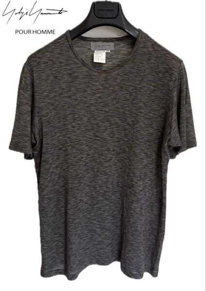 Yohji Yamamoto POUR HOMME ヨウジヤマモト プールオム メランジ霜降りグレー ニットTシャツ M Y-3