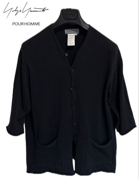 Yohji Yamamoto POUR HOMME ヨウジヤマモト プールオム 七分袖コットン ニットカーディガン 3