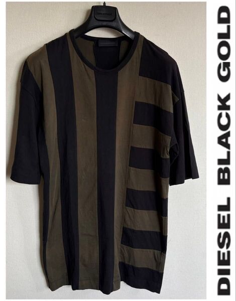 定価30,800円 DIESEL BLACK GOLD ディーゼルブラックゴールド ストライプ×ボーダー オーバーサイズTシャツ