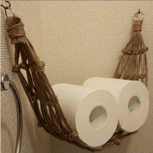 トイレ収納 トイレットペーパーホルダー タオル収納 麻紐 ハンモック