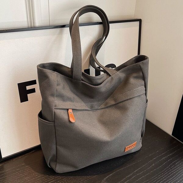 A189 トートバッグ チャコールグレー 男女兼用 キャンバス 通勤 通学 A4 ユニセックス 綿 ナイロン マザーズバッグ