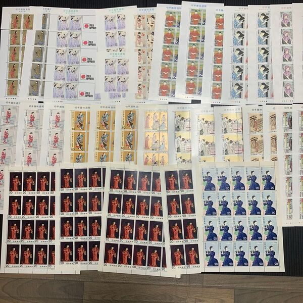 【未使用 切手】切手趣味週間 切手シート 18492円分 見返り美人/気球揚がる/住吉詣/松浦屏風 他